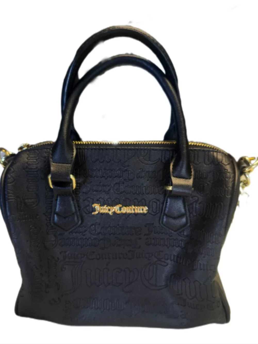 Juicy Couture Black & Gold Faux Leather Satchel Bag Crossbody Purse, 9